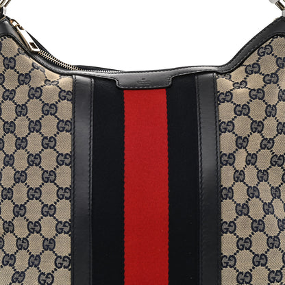 Gucci Monogram Vintage Web Medium Hobo Navy 8 of 21