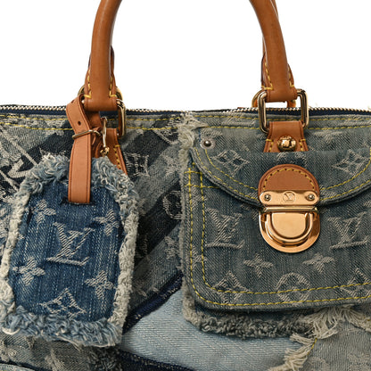 Louis Vuitton Denim Patchwork Speedy 30 Blue 6 of 8