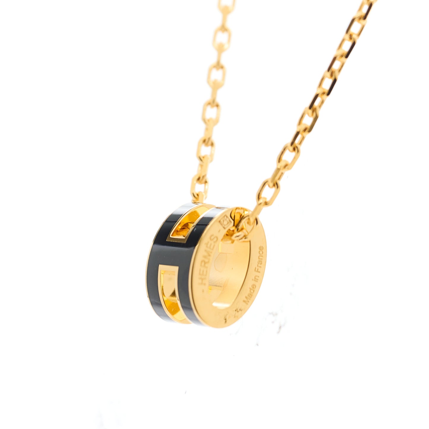 Lacquered Gold Mini Pop H Pendant Necklace Black