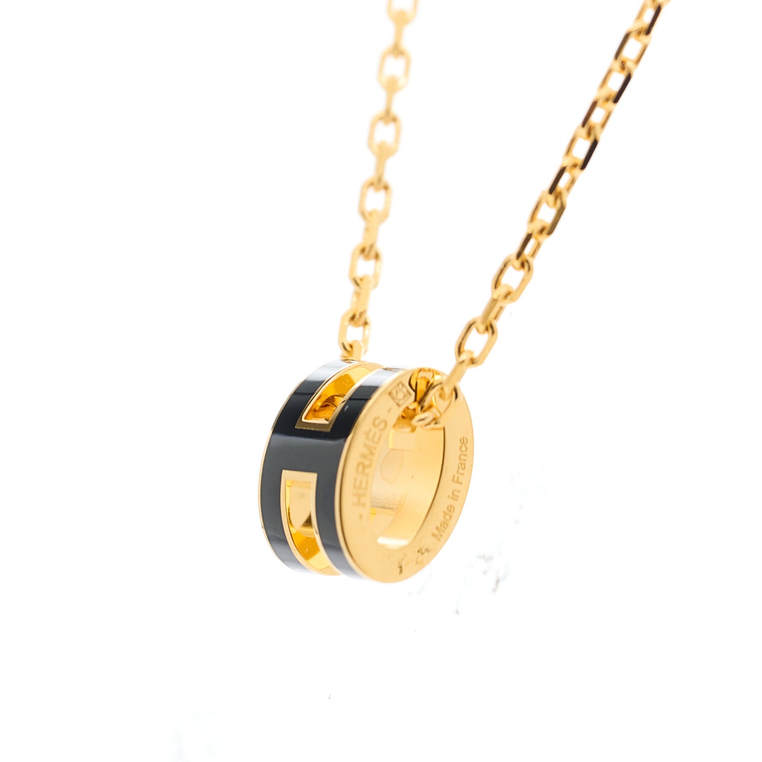 Hermes Lacquered Gold Mini Pop H Pendant Necklace Black 3 of 4