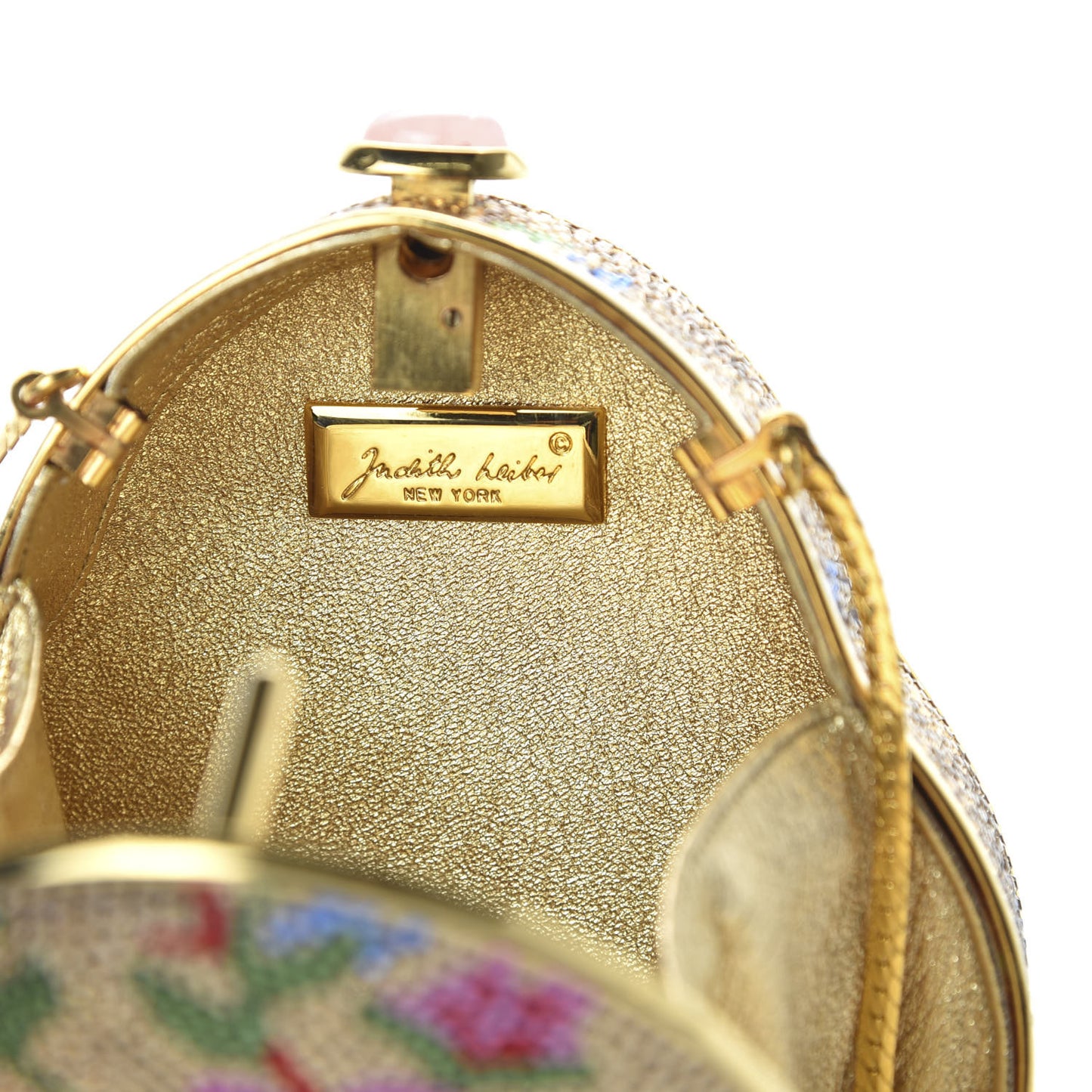 Swarovski Crystal Flower Minaudiere Clutch Gold
