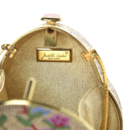Judith Leiber Swarovski Crystal Flower Minaudiere Clutch Gold 8 of 9