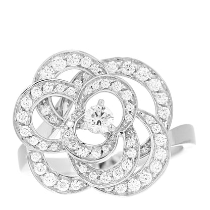 Chanel 18K White Gold Diamond Medium Fil de Camelia Ring 55 7.25 1 of 4