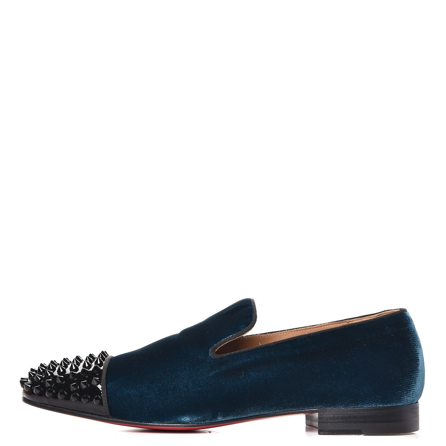 Christian Louboutin Mens Patent Velvet Spooky Spike Flat Loafers 42 Black Peacock 1 of 9