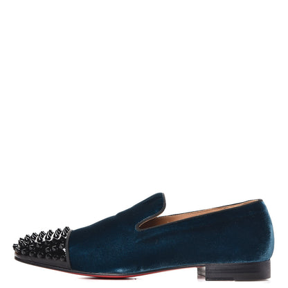 Christian Louboutin Mens Patent Velvet Spooky Spike Flat Loafers 42 Black Peacock 1 of 9