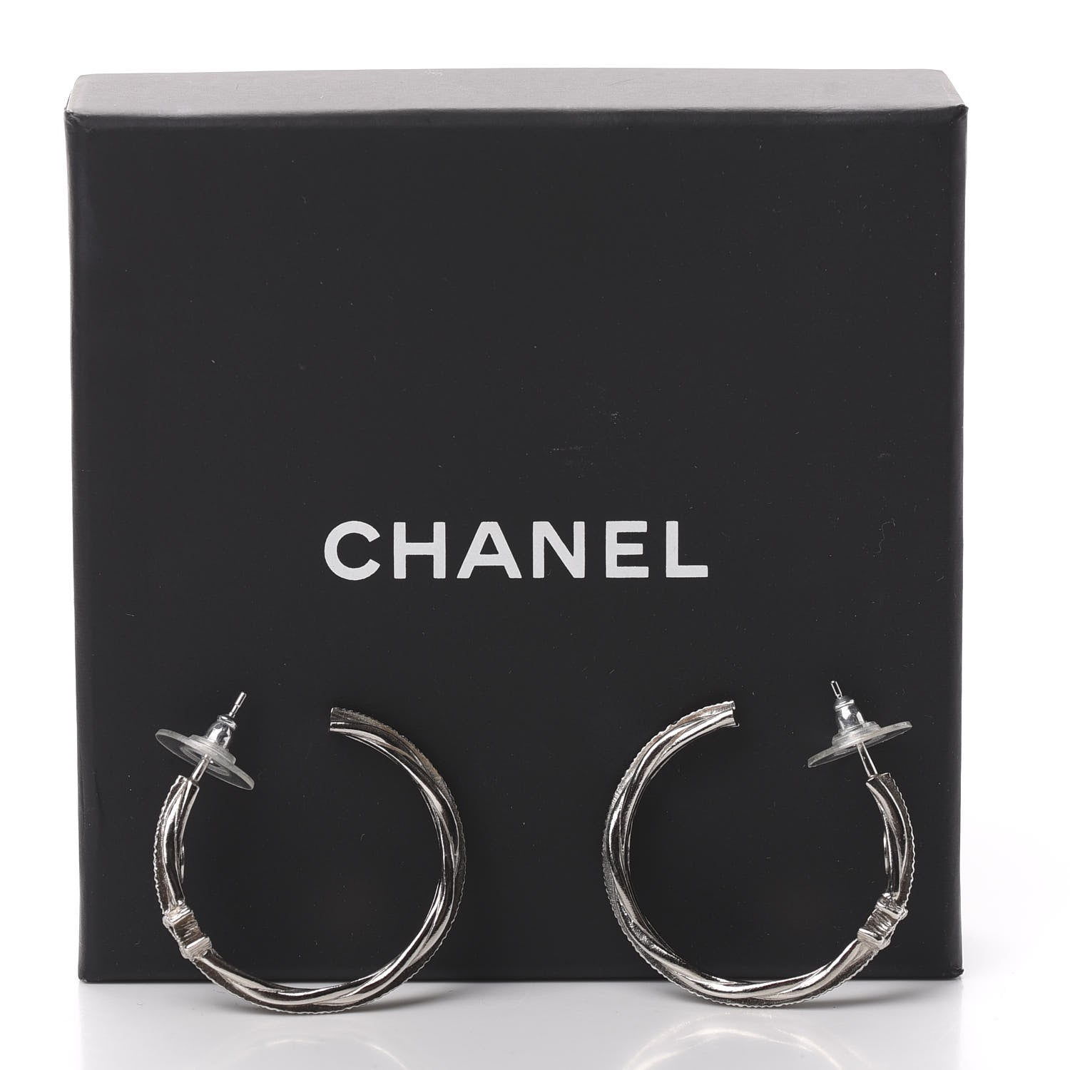 Chanel CC Twist Hoop Earrings Silver 6 of 6