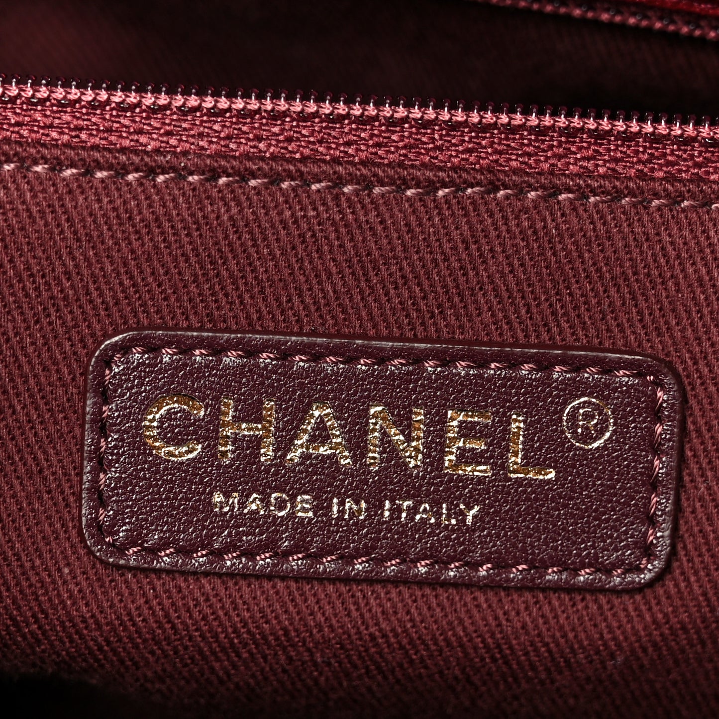 Patent Goatskin Quilted Small CC Eyelet Tote Burgundy