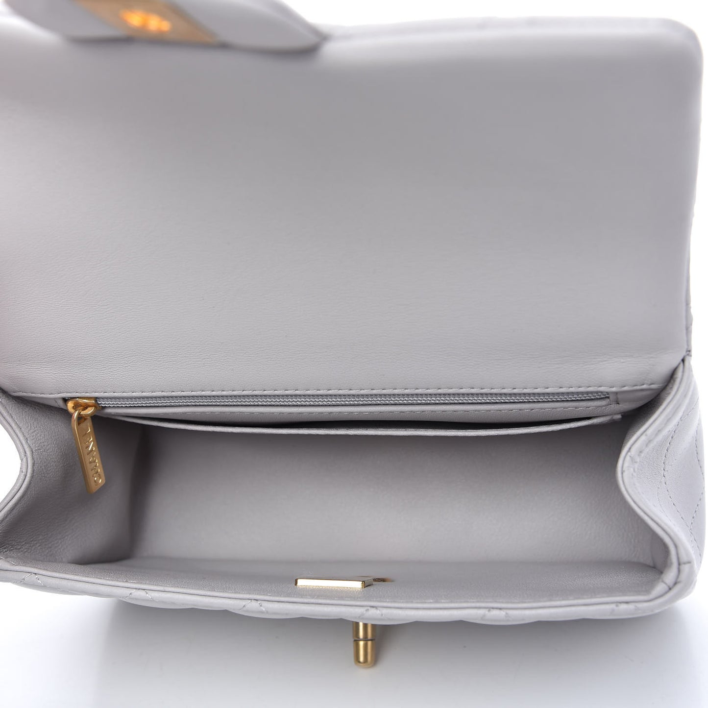 Lambskin Quilted Mini Top Handle Rectangular Flap Grey