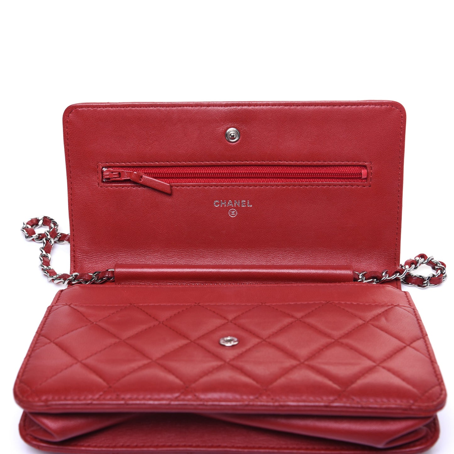 Lambskin Quilted Wallet on Chain WOC Red