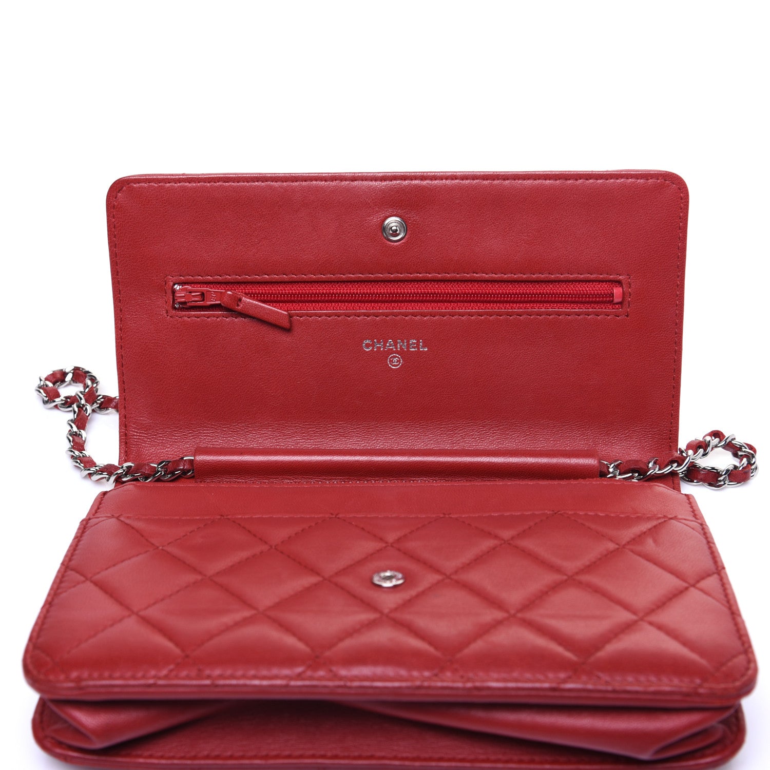 Chanel Lambskin Quilted Wallet on Chain WOC Red 12 of 16