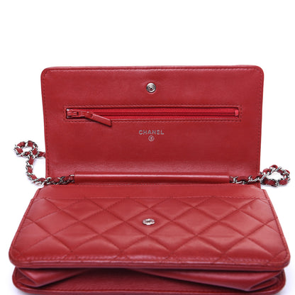 Chanel Lambskin Quilted Wallet on Chain WOC Red 12 of 16