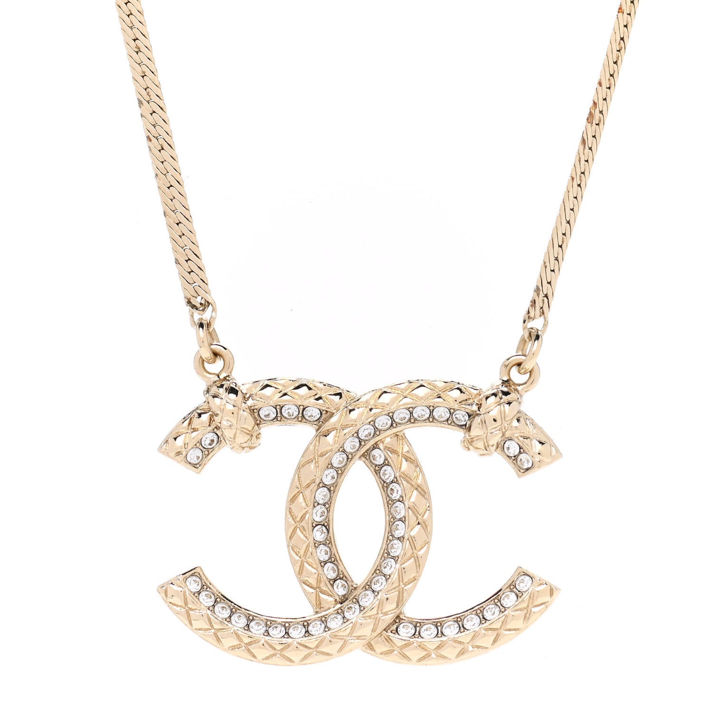 Crystal Textured CC Pendant Necklace Gold