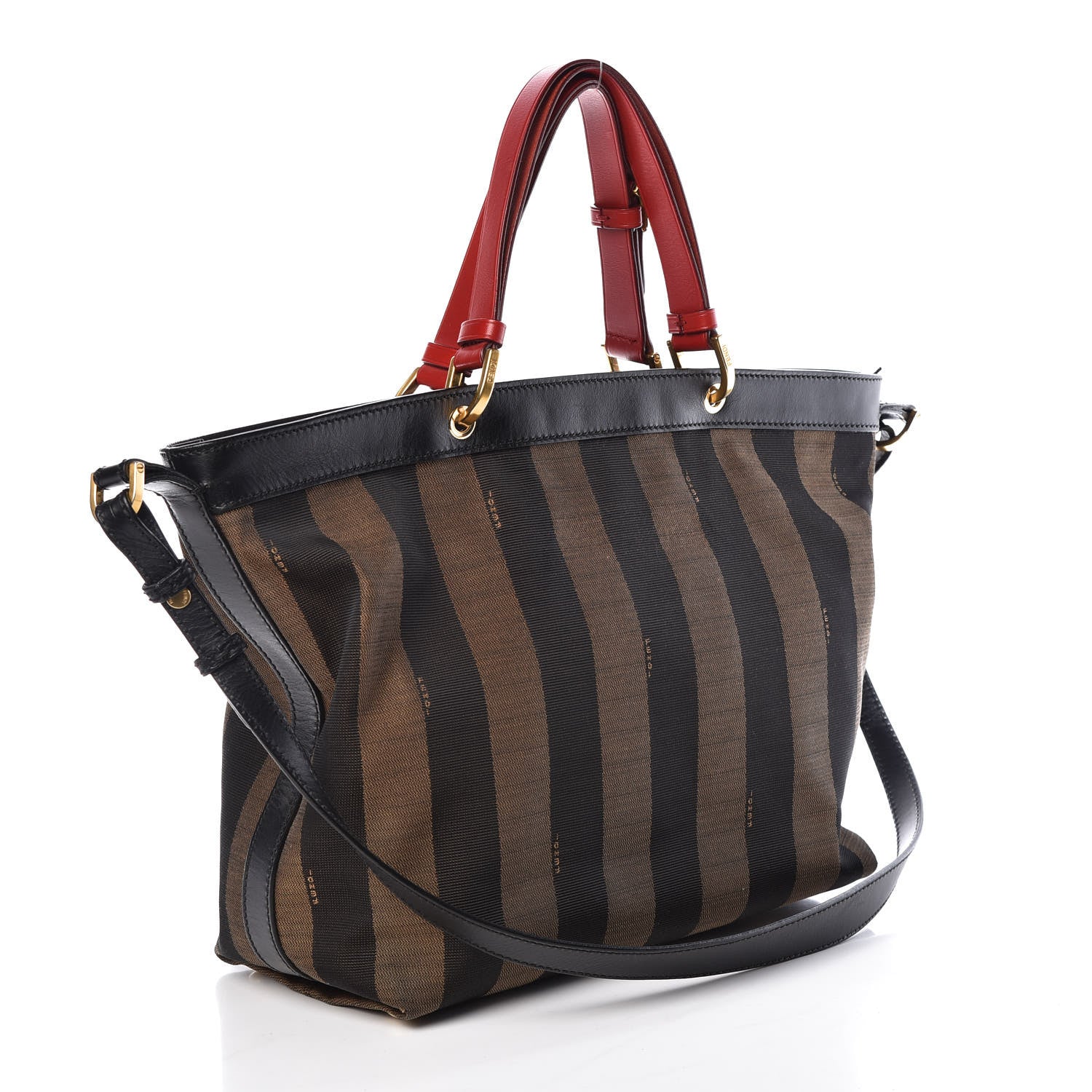 Fendi Pequin Cuoio Vegetale Shoulder Tote Tobacco Black Cuoio 4 of 10