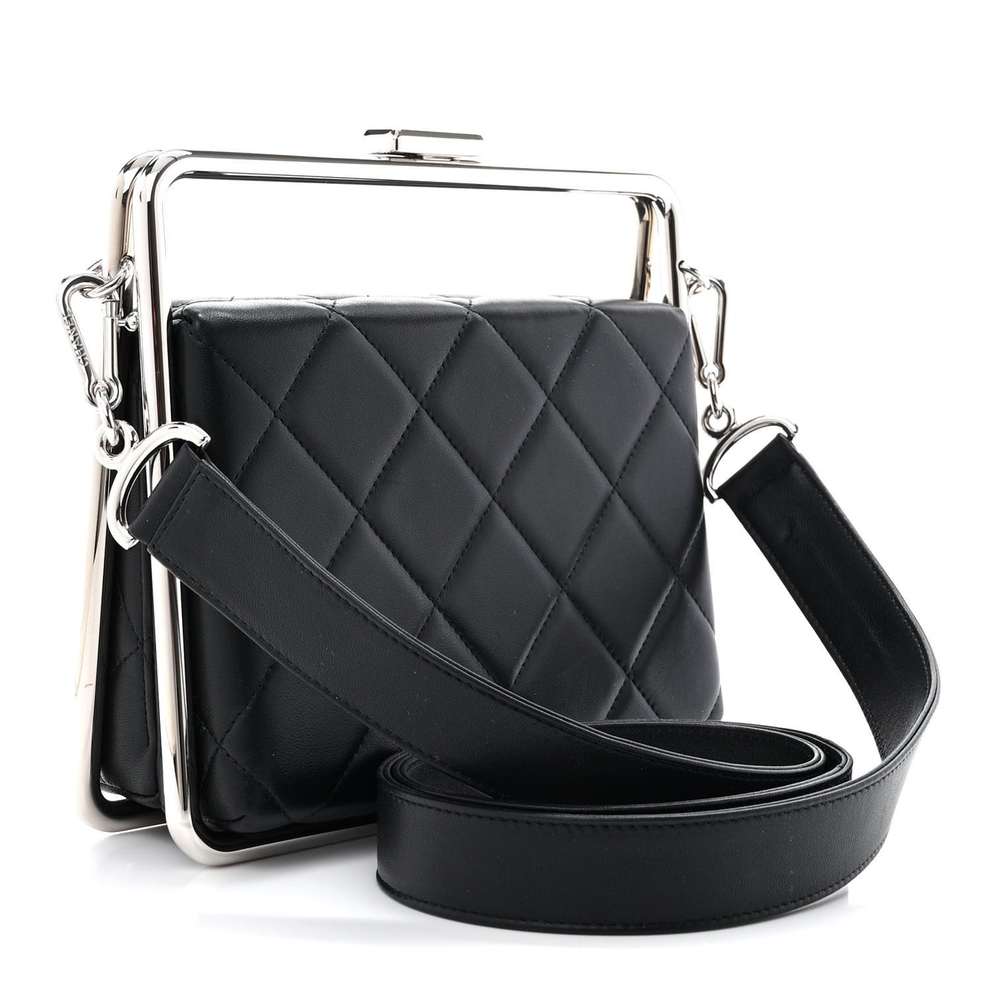 Quilted Lambskin Metal Bar Clutch Bag Black