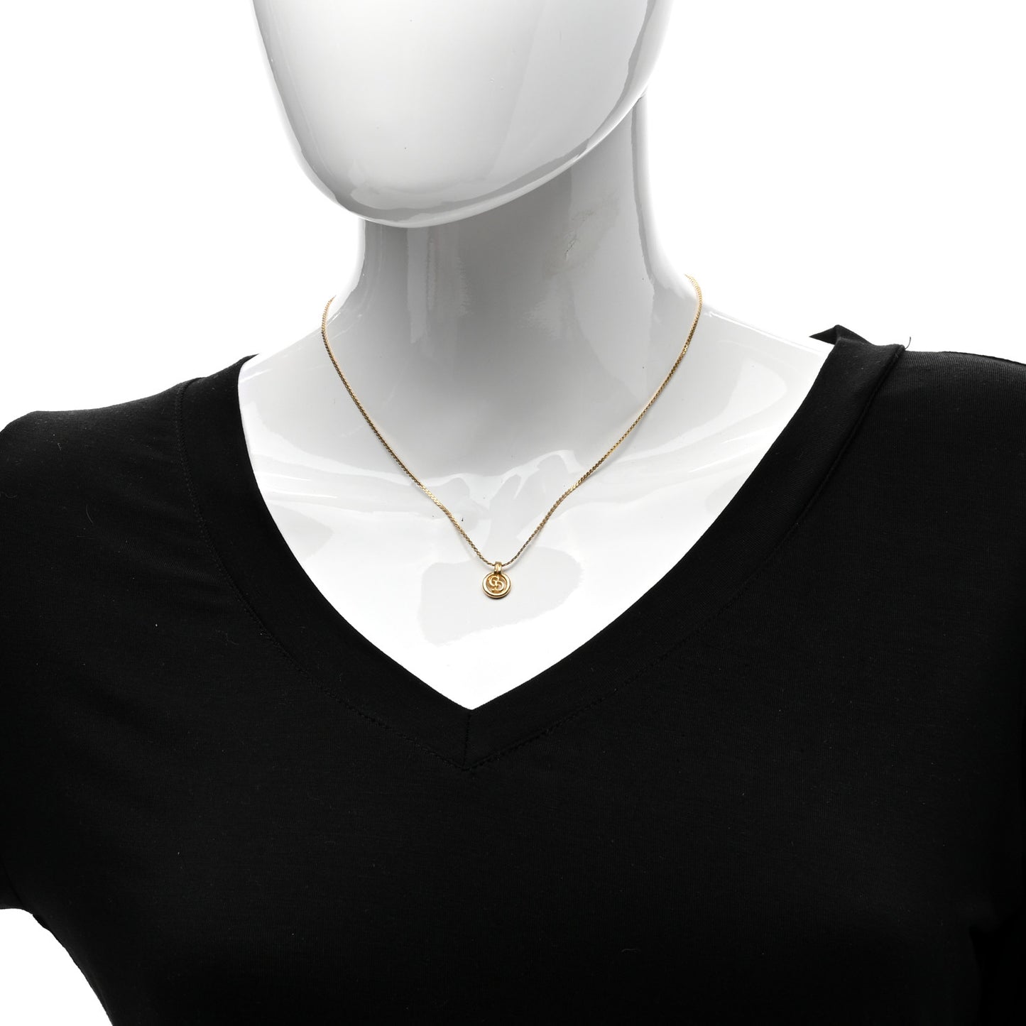 Metal CD Logo Round Pendant Necklace Gold