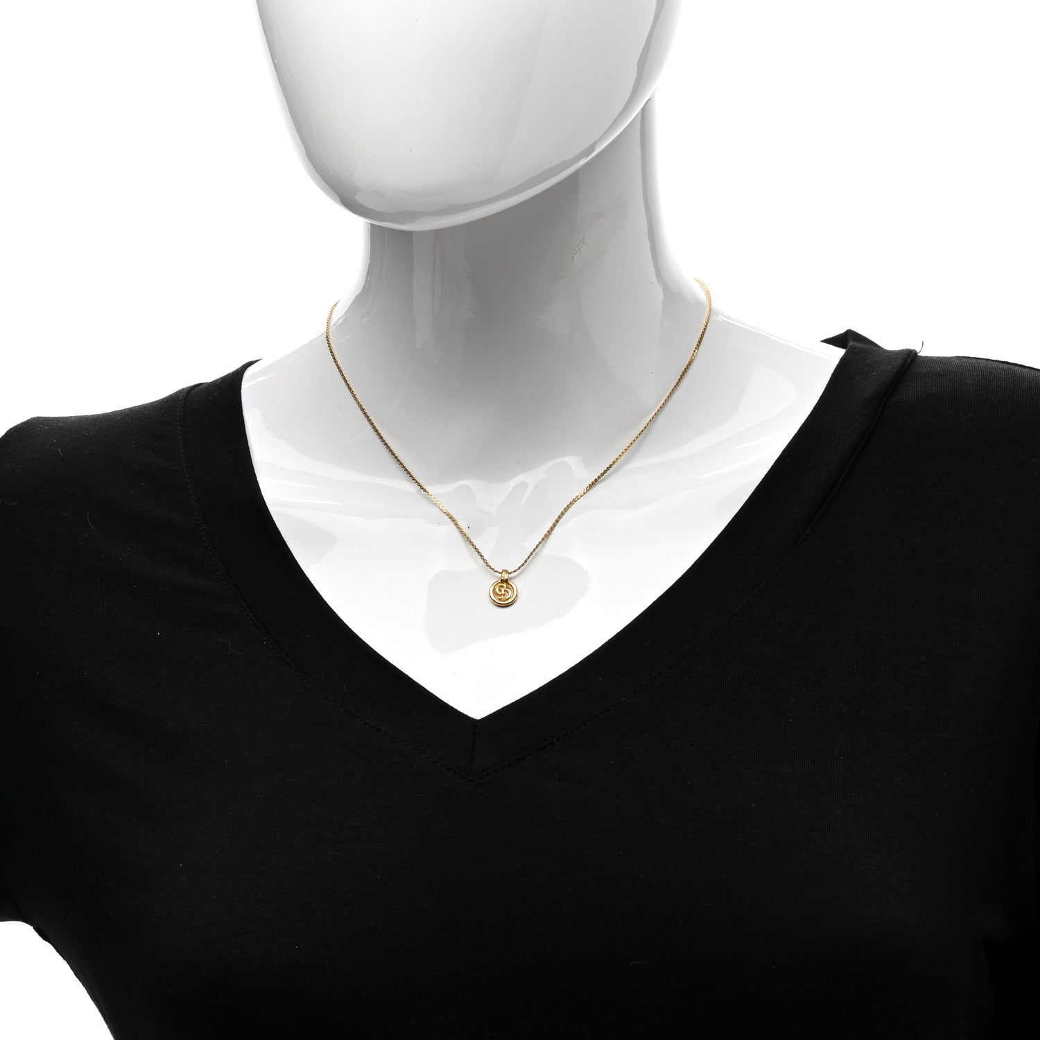 Christian Dior Metal CD Logo Round Pendant Necklace Gold 2 of 4