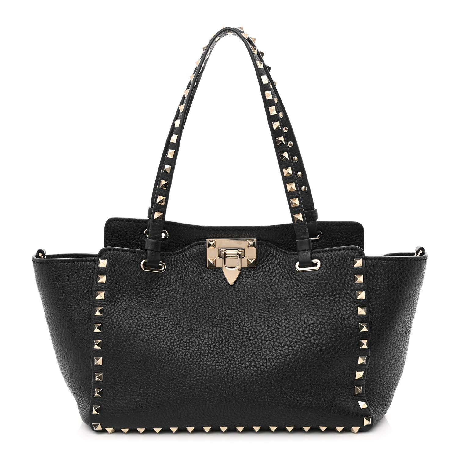 Valentino Garavani Grained Calfskin Small Rockstud Tote Black 1 of 10