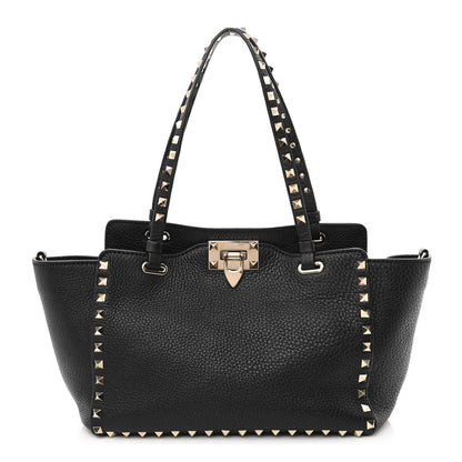 Valentino Garavani Grained Calfskin Small Rockstud Tote Black 1 of 10
