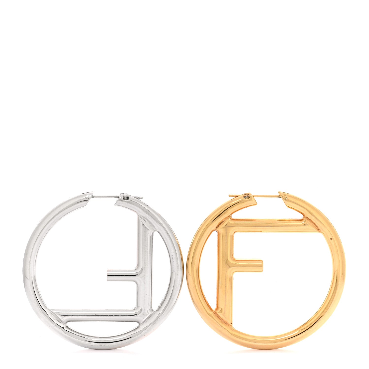 Fendi Metal FF Hoop Earrings Gold Silver 1 of 5