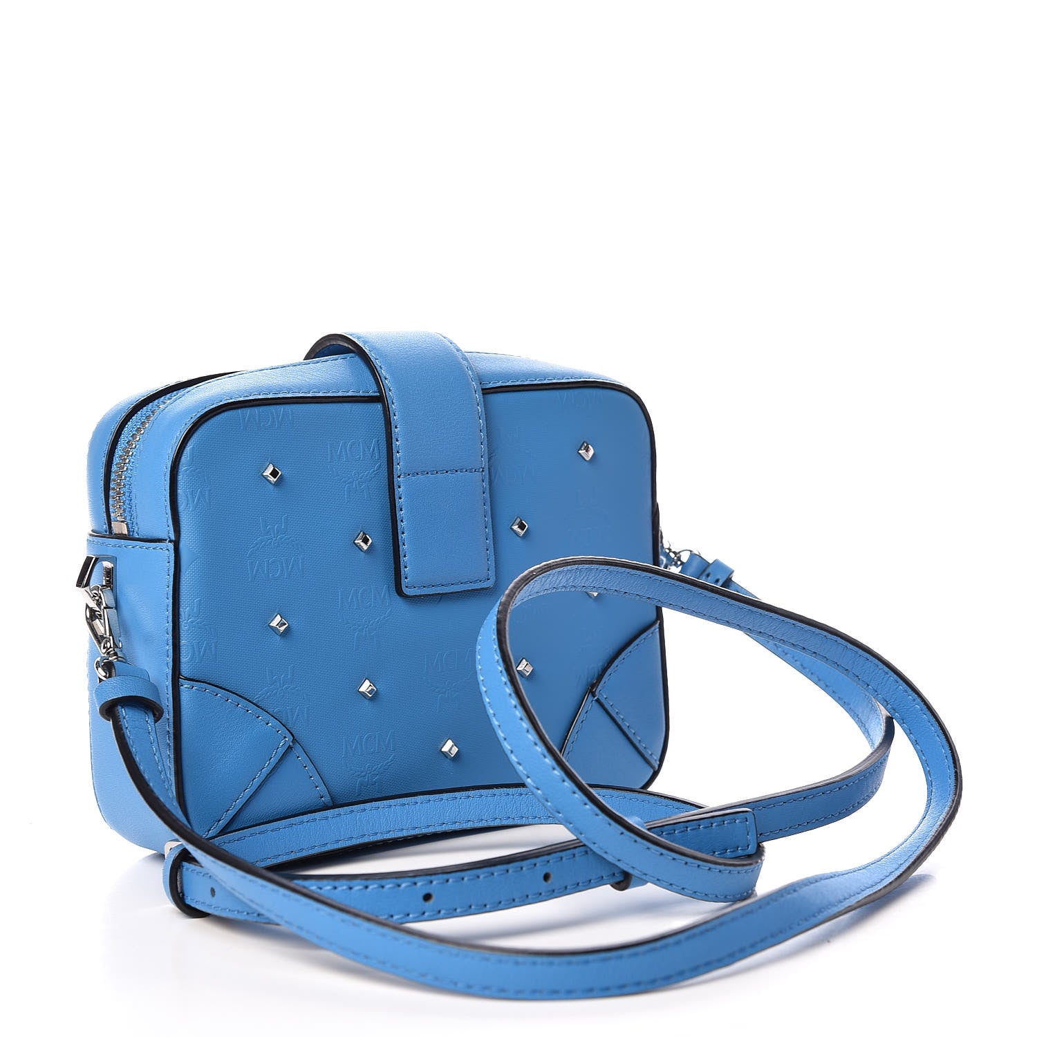 MCM Monogram Coated Canvas Camera Crossbody Bag Blue 3 of 8