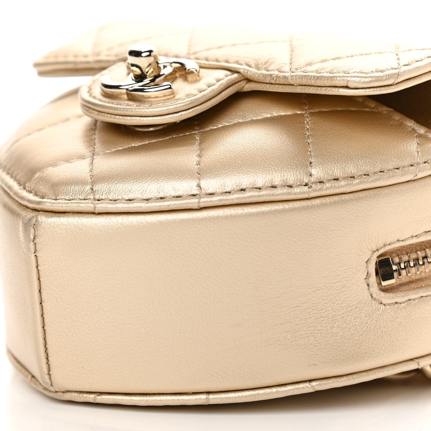 Metallic Lambskin Quilted CC In Love Heart Waist Belt Bag With Chain Gold