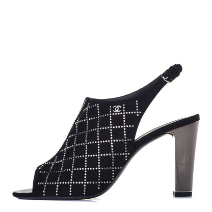 Chanel Kid Suede Strass Slingback Pumps 39 Black Silver 1 of 9