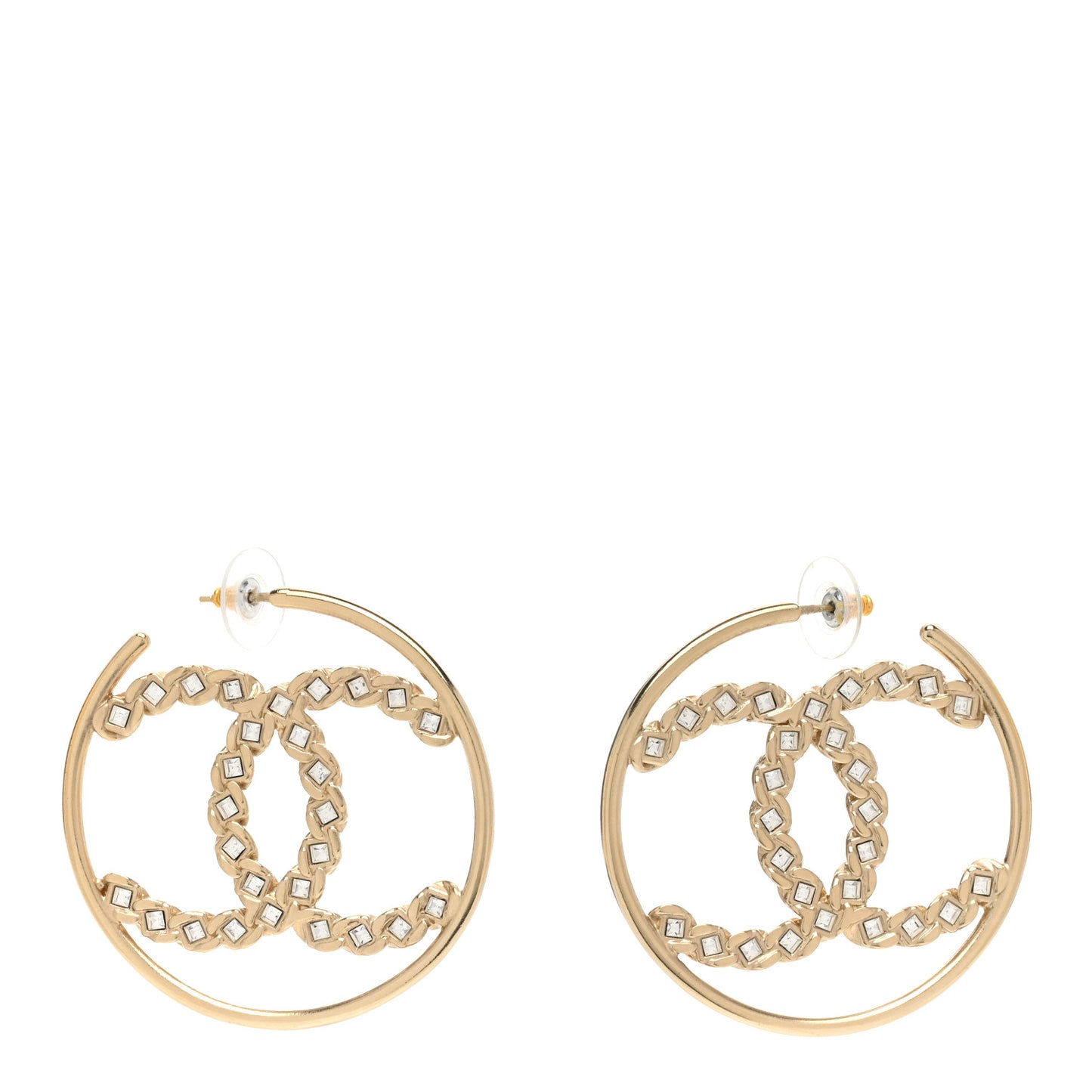 Crystal High Society CC Hoop Earrings Gold