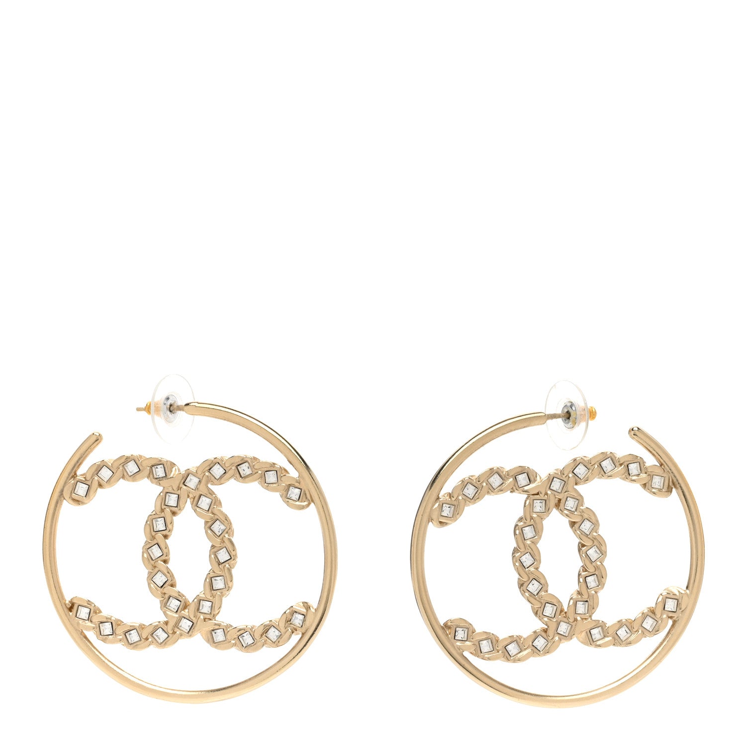 Chanel Crystal High Society CC Hoop Earrings Gold 1 of 5