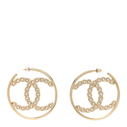 Chanel Crystal High Society CC Hoop Earrings Gold 1 of 5