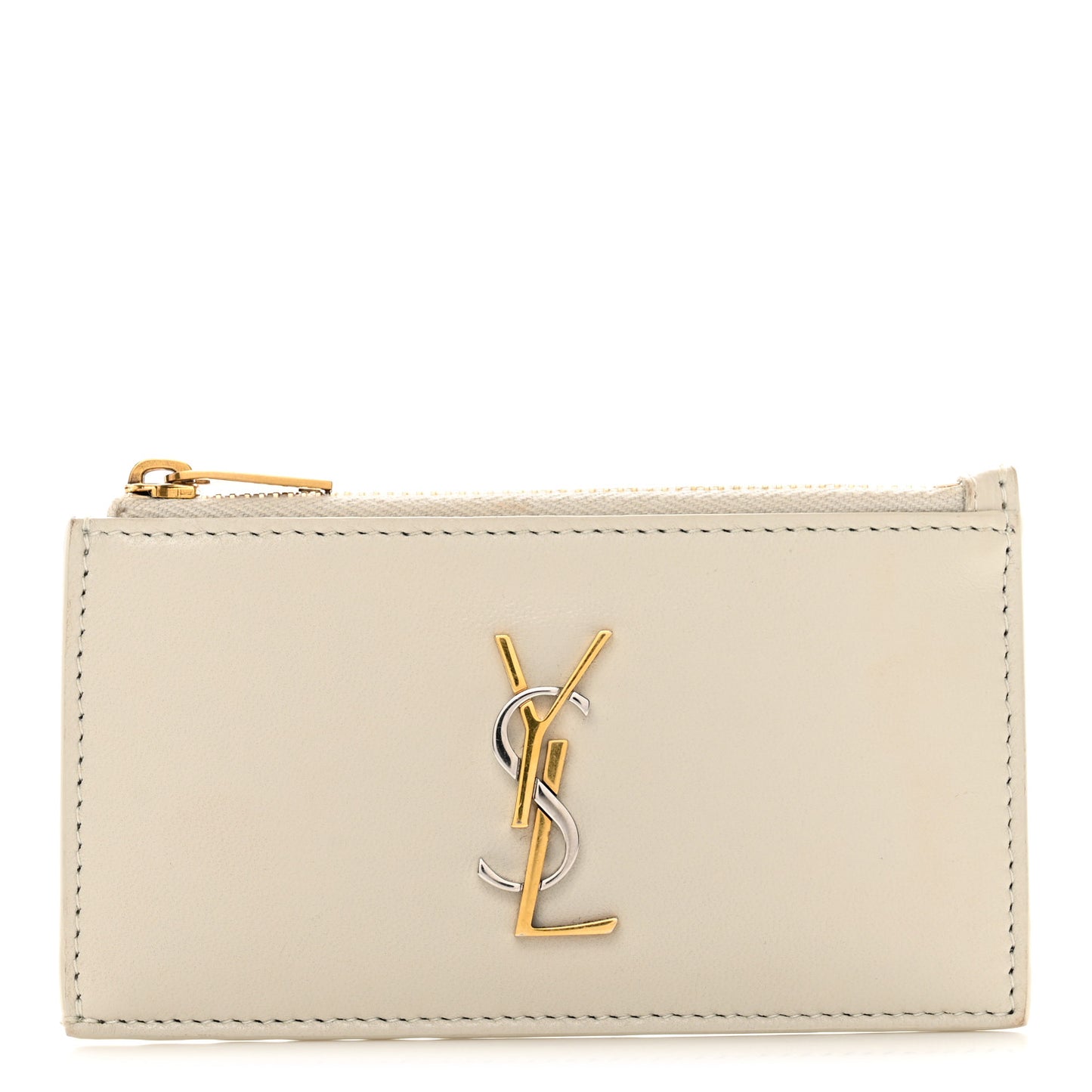 Calfskin Monogram Fragments Zippered Card Case Crema Soft