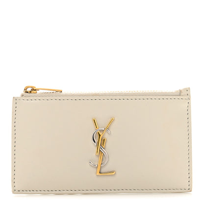 Saint Laurent Calfskin Monogram Fragments Zippered Card Case Crema Soft 1 of 12