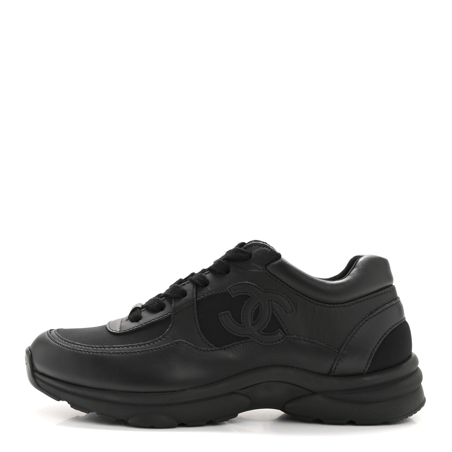 Chanel Fabric Calfskin Suede Mens CC Uniform Sneakers 41 Black 1 of 9