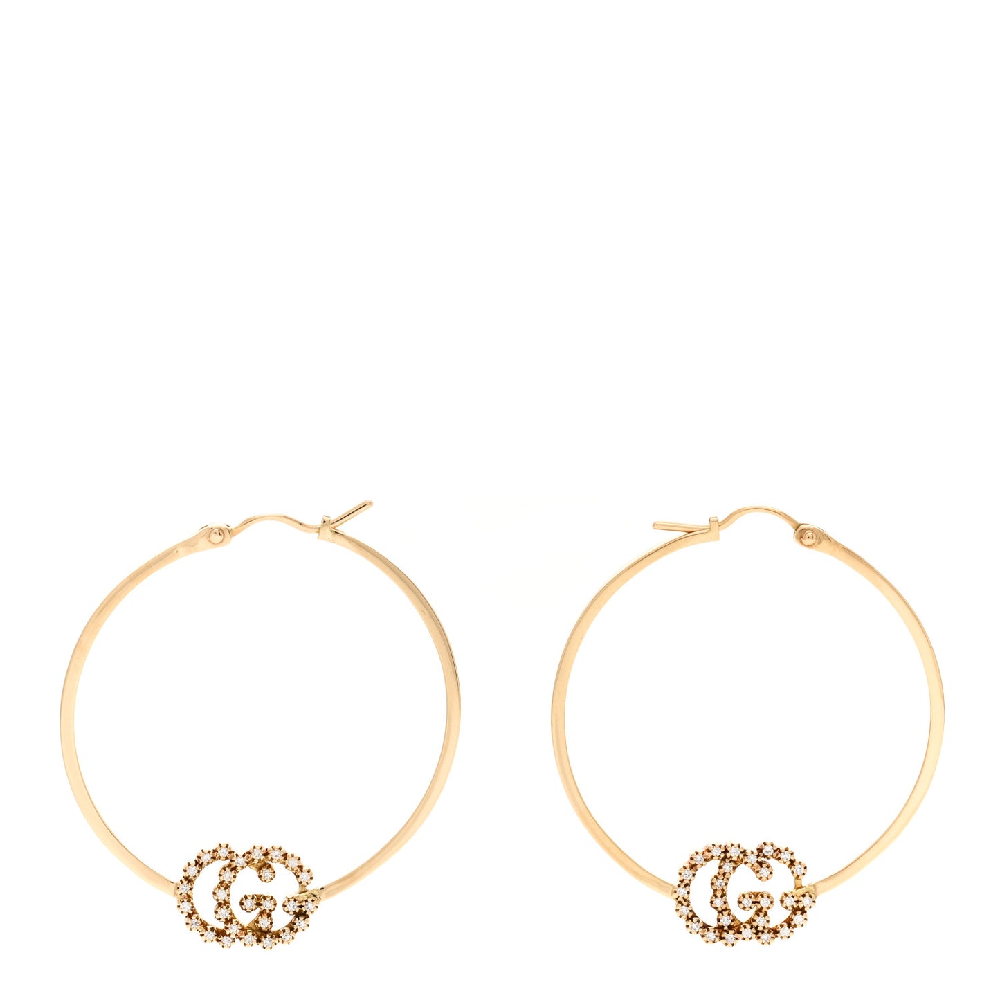 18K Yellow Gold Diamond Running GG Hoop Earrings