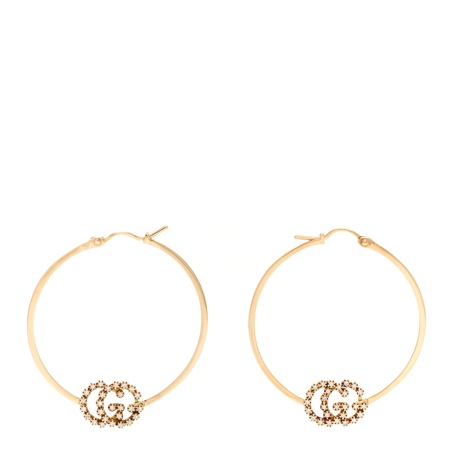 Gucci 18K Yellow Gold Diamond Running GG Hoop Earrings 1 of 5