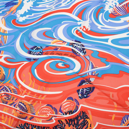 Hermes Silk De la Mer Au Ciel Scarf 90 Rouge Cobalt Saumon 2 of 4