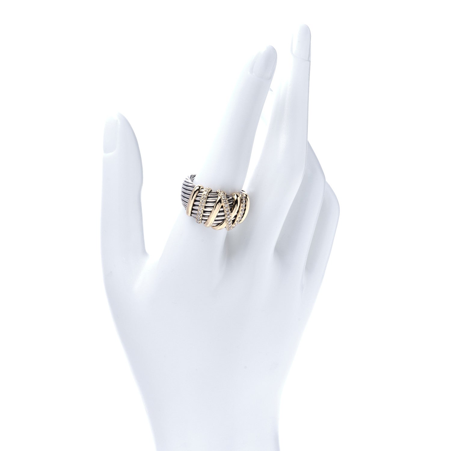 David Yurman Sterling Silver 18K Yellow Gold Diamond 15mmm Helena Ring 57 8 2 of 8