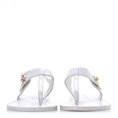 Chanel Lambskin CC Thong Sandals 36 White 3 of 10