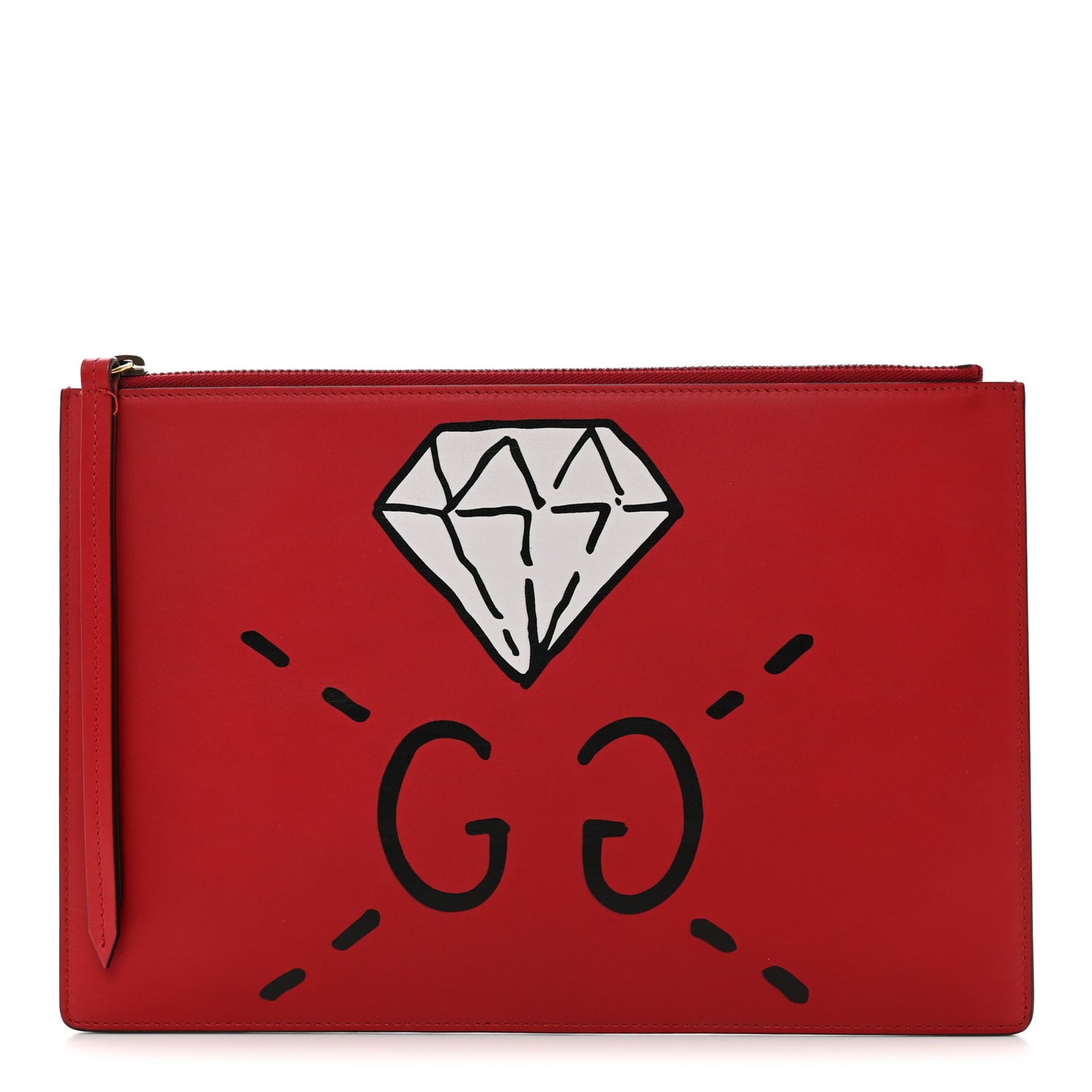 Calfskin GucciGhost Print Pouch Hibiscus Red