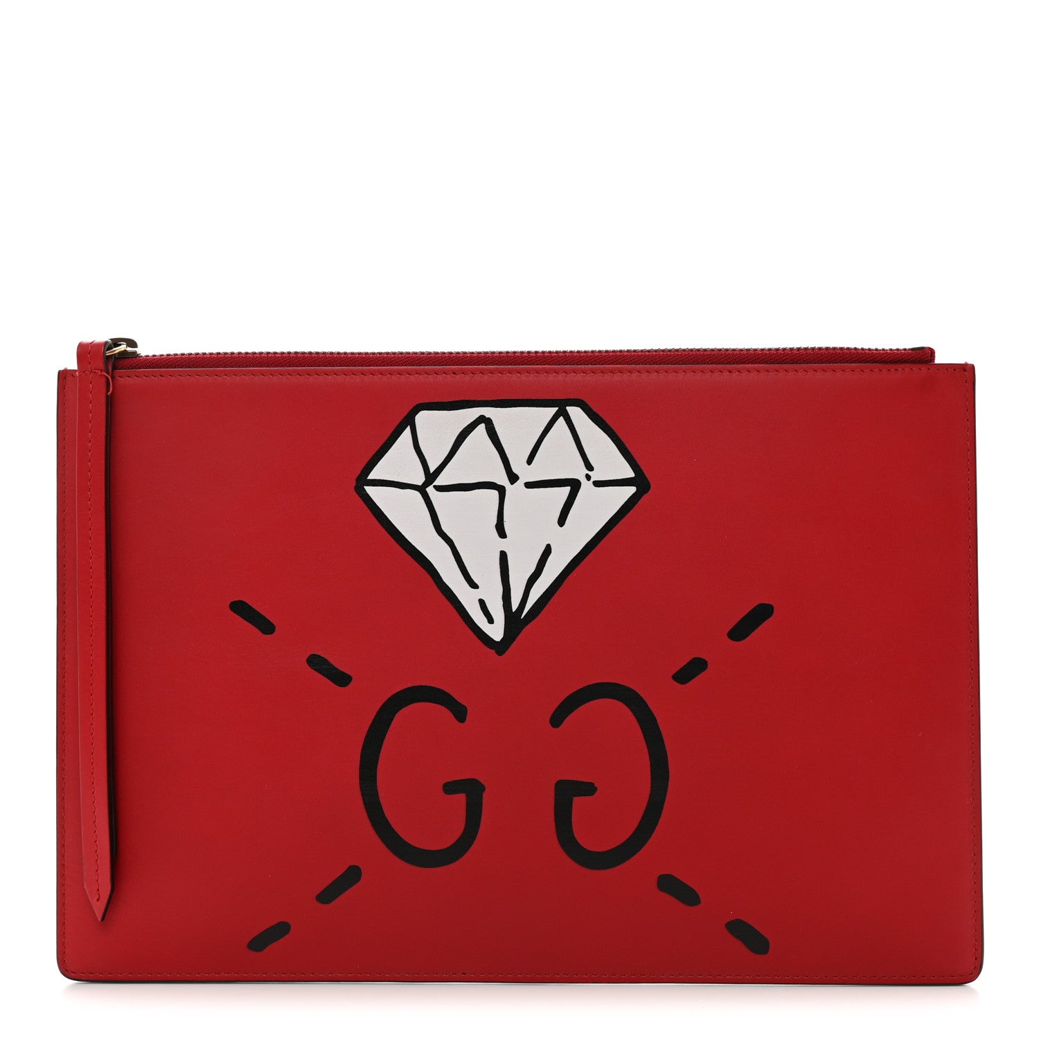 Gucci Calfskin GucciGhost Print Pouch Hibiscus Red 1 of 13