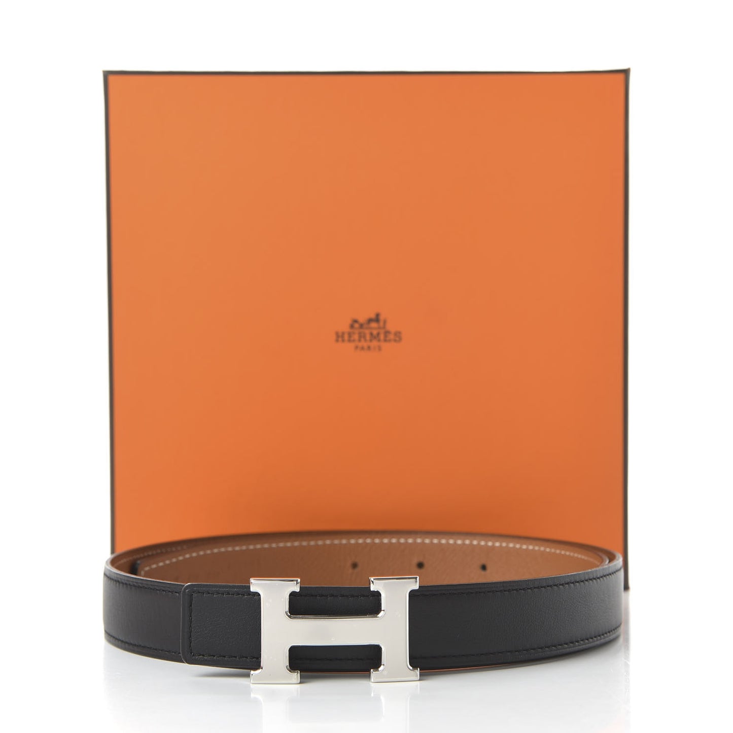 Box Epsom 24mm Mini H Belt 80 Black Gold