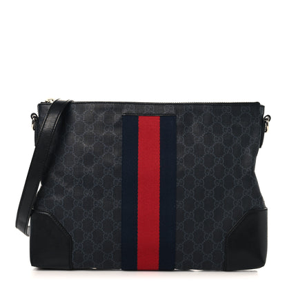 Gucci Soft GG Supreme Monogram Appia Calfskin Web East West Messenger Bag Black Grey 1 of 10