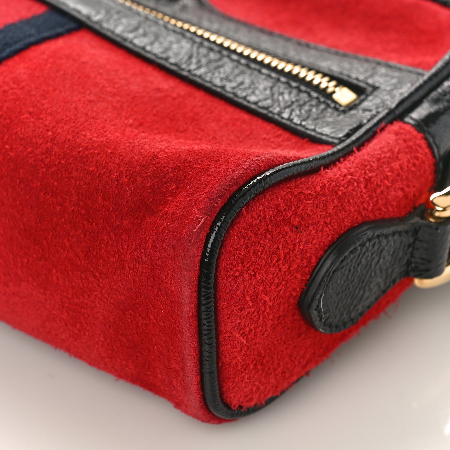 Suede Patent Web Mini Ophidia Shoulder Bag Hibiscus Red Black