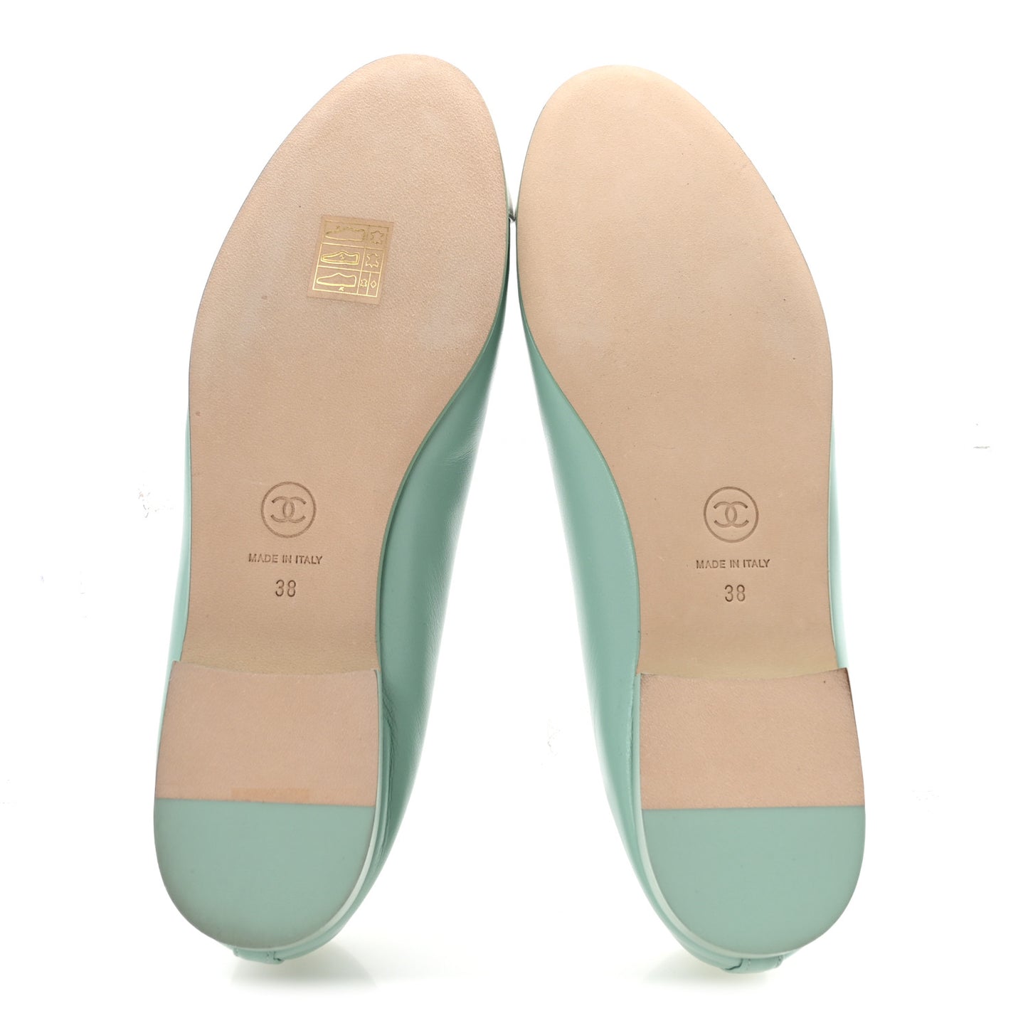 Lambskin CC Cap Toe Ballerina Flats 38 Light Green White