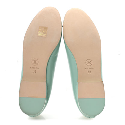 Chanel Lambskin CC Cap Toe Ballerina Flats 38 Light Green White 6 of 10