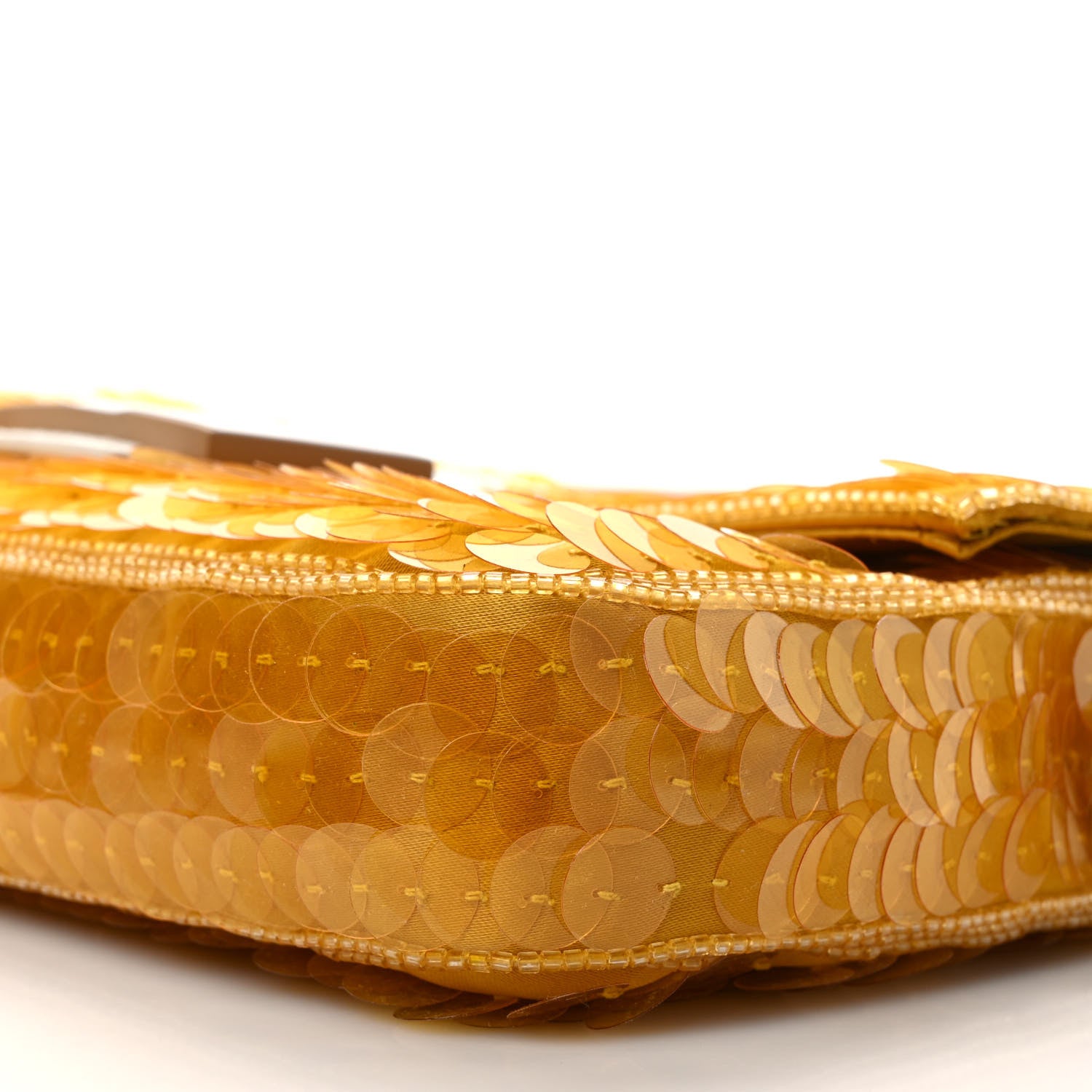 Fendi Satin Sequin Paillettes Elaphe Plexiglass Baguette 1997 Giallo Avorio 9 of 10