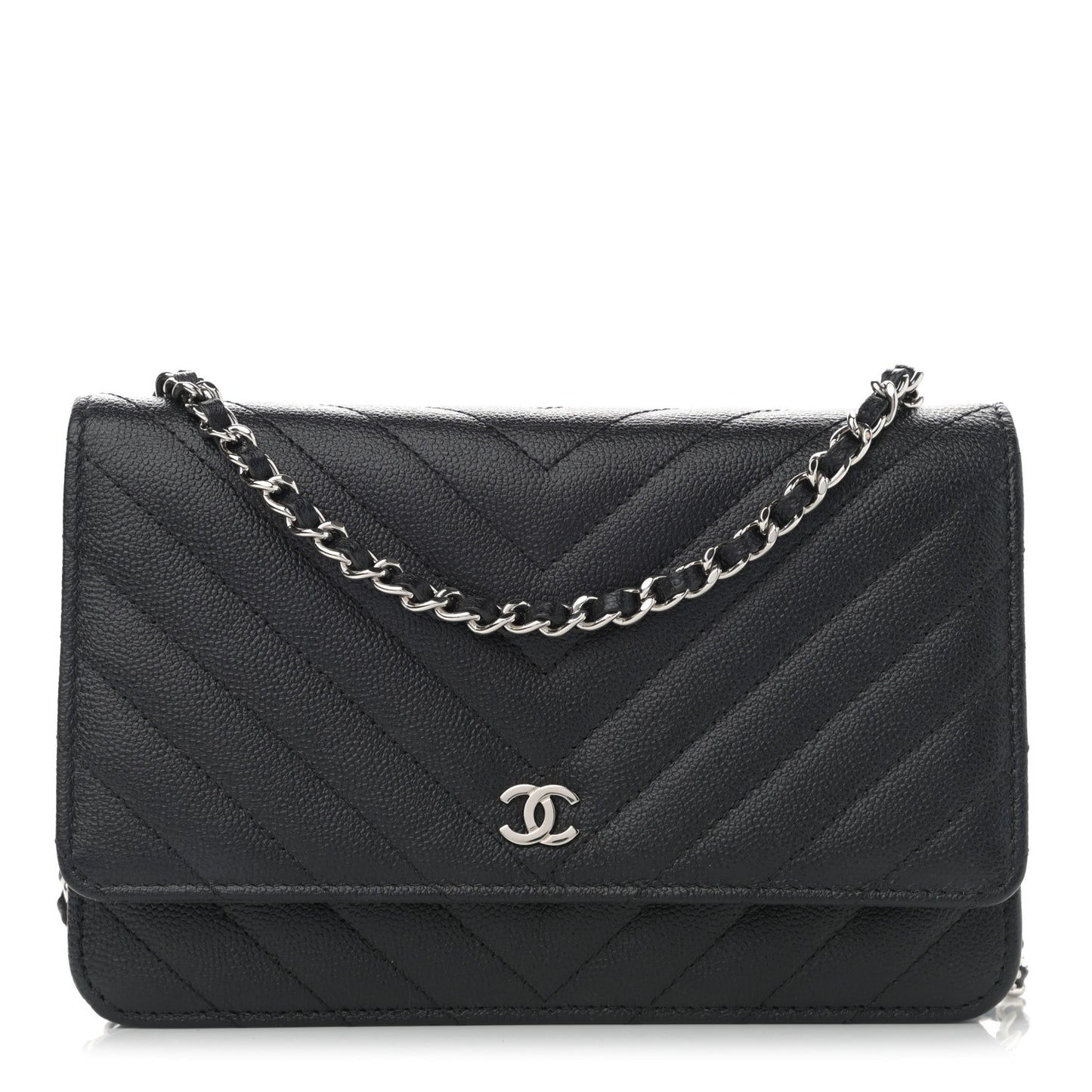 Caviar Chevron Quilted Wallet On Chain WOC Black