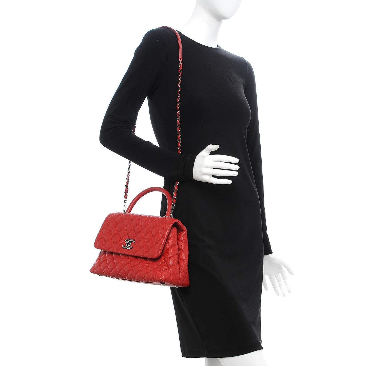 Caviar Quilted Small Coco Handle Flap Red