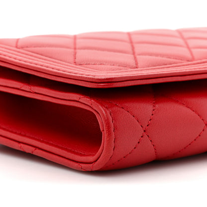 Chanel Lambskin Quilted Boy Wallet On Removable Chain WOC Red 13 of 15