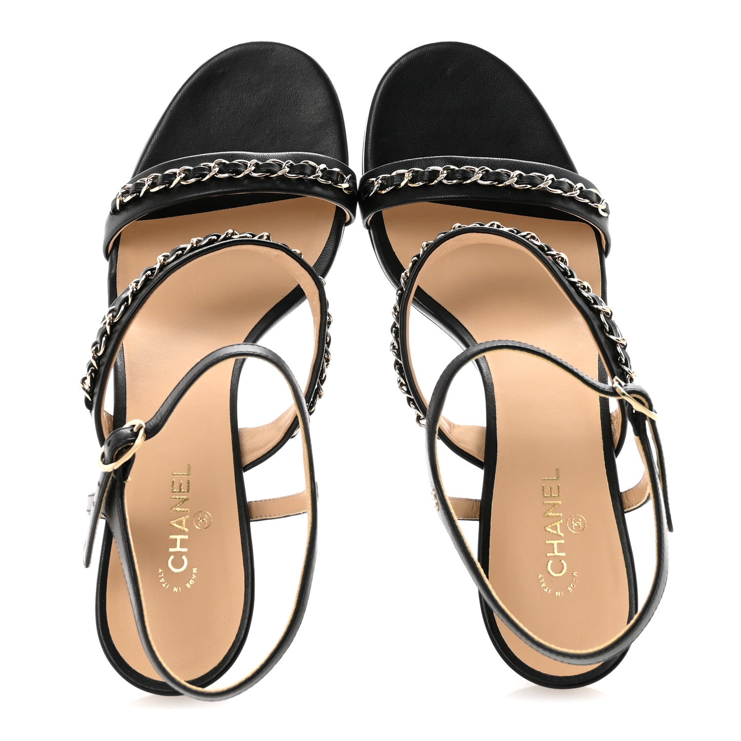 Lambskin Chain Strap Sandals 41 Black