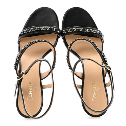 Chanel Lambskin Chain Strap Sandals 41 Black 2 of 9